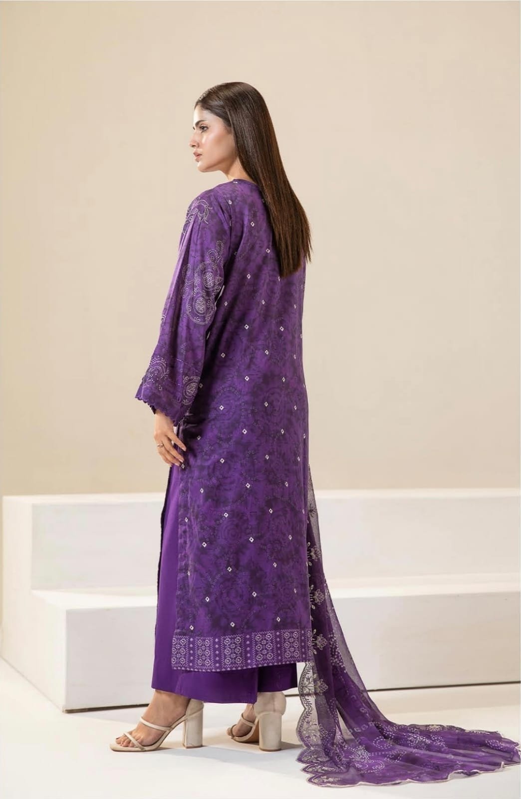 Pakistani Three Piece – Royal Purple Embroidered Printed Unstitched Lawn Suit - Image 2